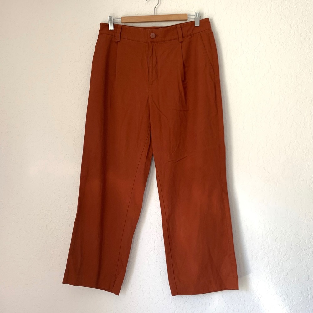 LOFT Pants High Rise Wide Leg Chino Rust Brown Women 8 Pleated Ankle Crop Career